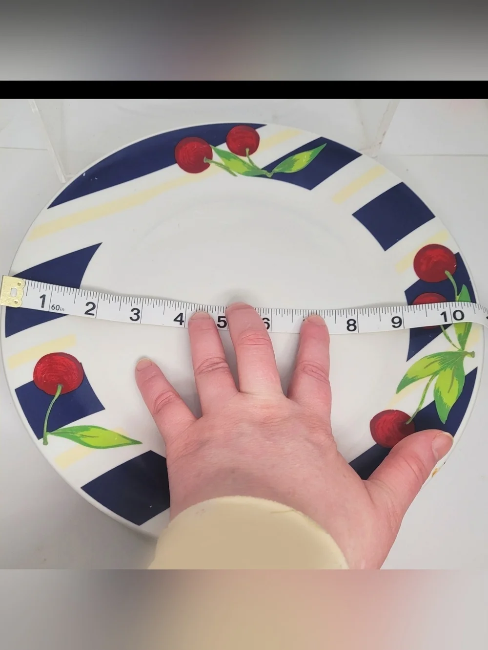 Rare 4 Vintage Cherry Stripe Plate Set By Montgomery Wards